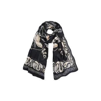 Eucalyptus Ornamentation Silk Scarves Women's Black