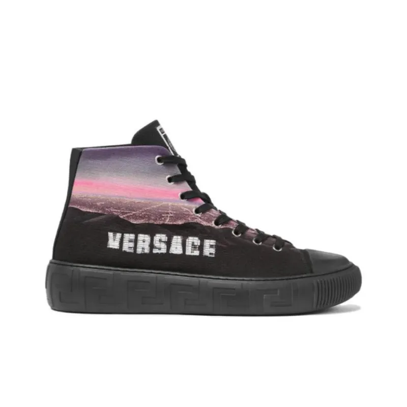 VERSACE High Top Skateboard Shoes Men's Black Pink-1