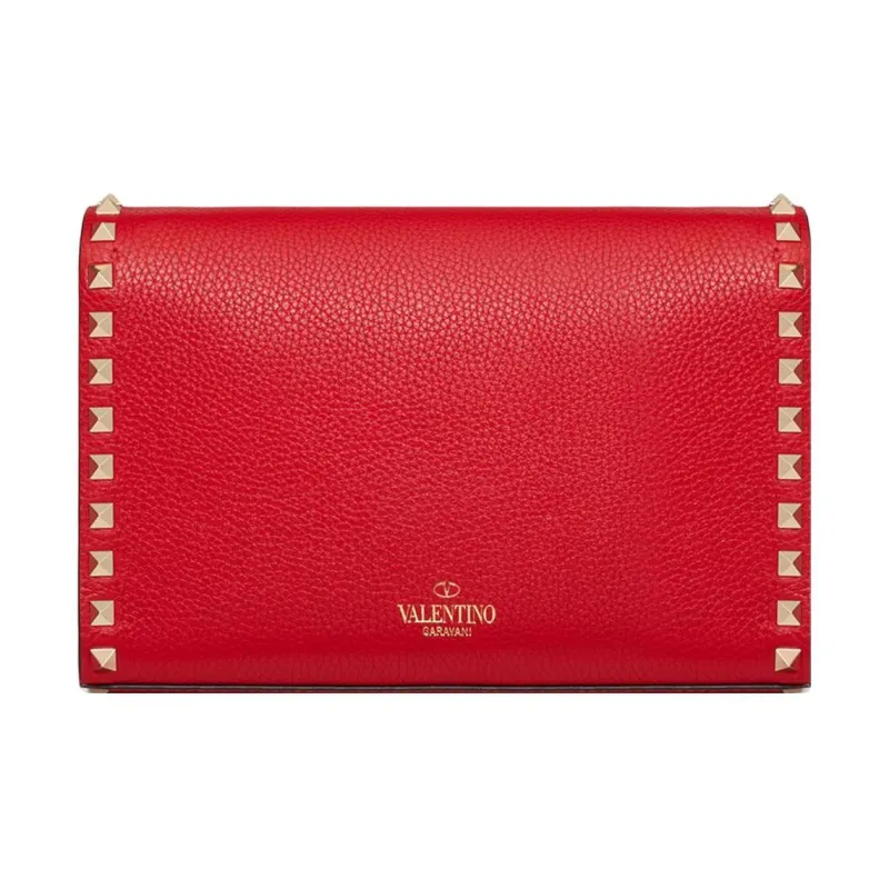 Valentino Rockstud Calfskin Messenger Bag Shoulder Bag, Crossbody Bag Women's Red-2