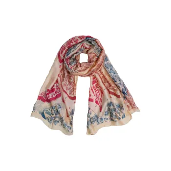 Eucalyptus Ornamentation Long Silk Scarf Women's