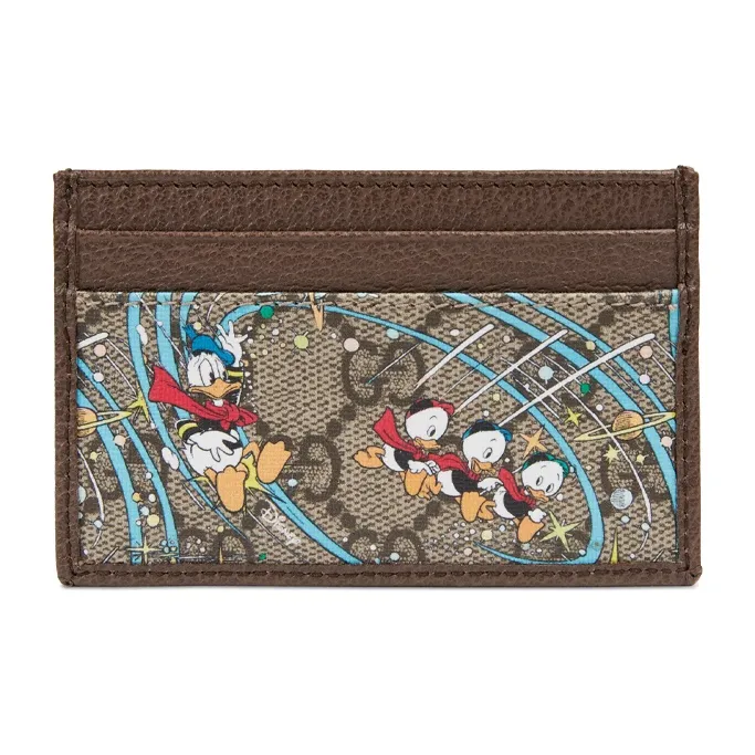 GUCCI Disney Collaboration Leather Logo Canvas With Leather Card Holder Unisex Ebony-3