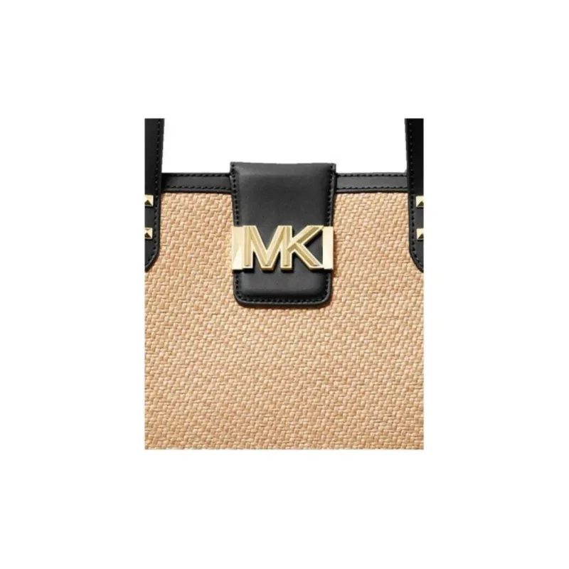 MICHAEL KORS Karlie Cow Leather Handbag Large Size Women's Straw Color/Black-2