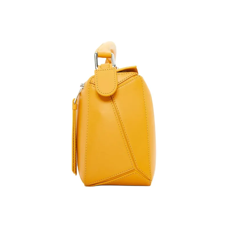 LOEWE Puzzle Satin Cow Leather Handbag Shoulder Bag Crossbody Bag Small Size Women's Sunflower Yellow-4