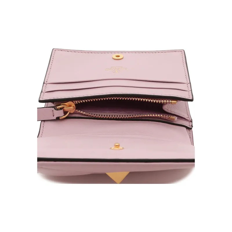 Valentino ROMAN STUD Cow Leather Wallet Small Size Women's Pink-5