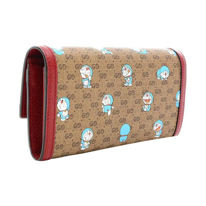 GUCCI Doraemon Collaboration Canvas With Leather Wallet Unisex Brown/Red-1