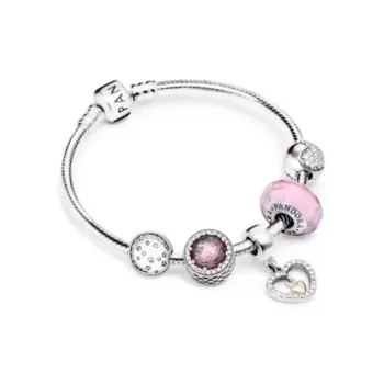 Pandora 925 Sterling Silver Synthetic Cubic Zirconia Glass Gemstone Bracelets Women's Silver