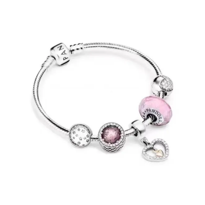 Pandora 925 Sterling Silver Synthetic Cubic Zirconia Glass Gemstone Bracelets Women's Silver-0