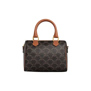 CELINE Cow Leather Boston Bag Shoulder Bag Crossbody Bag Handbag Small Size Women's Brown