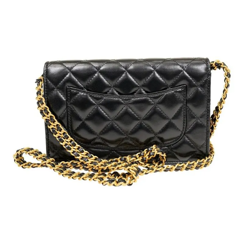 CHANEL Lambskin Shoulder Bag, Crossbody Bag, Wallet Women's Black-2
