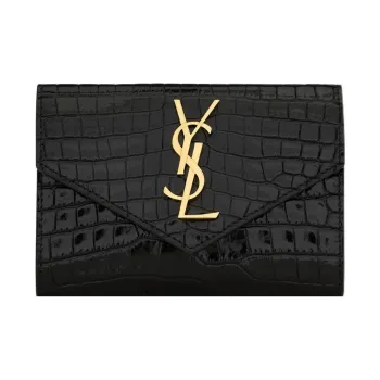 SAINT LAURENT CASSANDRE Cow Leather Envelope Bag Wallets Small Size Women's Black