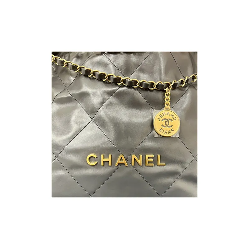 CHANEL Shiny Calfskin Tote Bag, Shopping Bag, Handbag, Shoulder Bag Medium Size Women's Gray-2