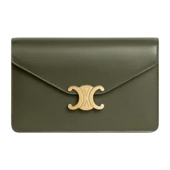 CELINE Cow Leather Shoulder Bag Crossbody Bag Wallets Mini Women's Dark Olive