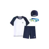 Black White Swimsuit+Swimming Shorts+Swimming Cap+Swim Goggles