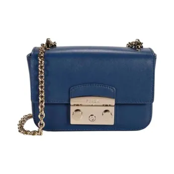 Furla Metropolis Collection Calfskin Small Square Bag Pig Nose Bag Shoulder Crossbody Bag Small Size Women's Dark Blue
