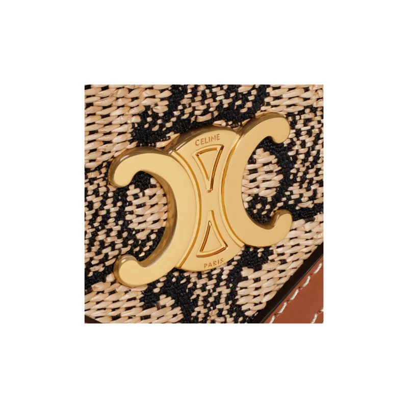 CELINE Triomphe Arc De Triomphe Textile Cow Leather Clutch Handbag Shoulder Bag Wallet Women's Natural Color/Tan-4