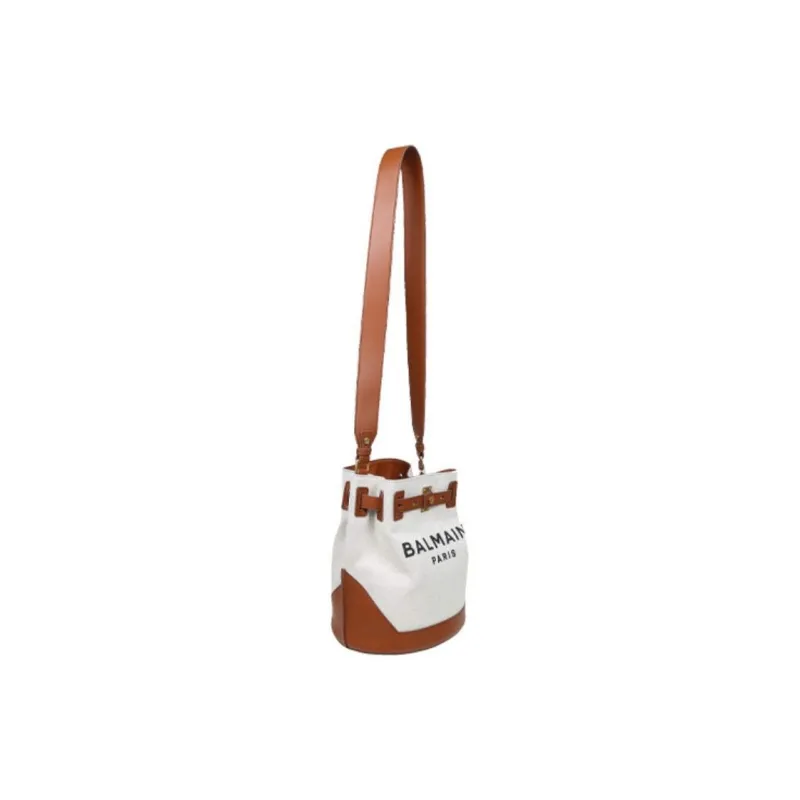 BALMAIN B-ARMY Canvas With Leather Bucket Bag Backpack Women's Brown-1