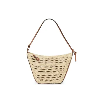 LOEWE Raffia Fiber Cow Leather Patchwork Shoulder Bag Crossbody Bag Mini Women's Tan & Natural