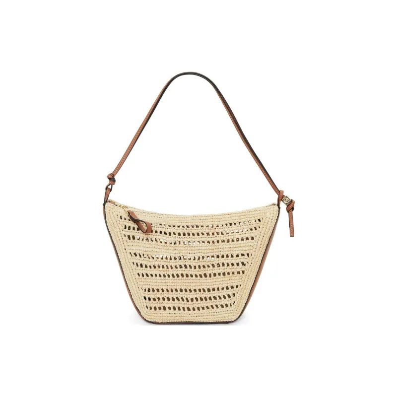 LOEWE Raffia Fiber Cow Leather Patchwork Shoulder Bag Crossbody Bag Mini Women's Tan & Natural-0