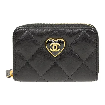 CHANEL Lambskin With Vinyl Leather Coin Purse Women's Black