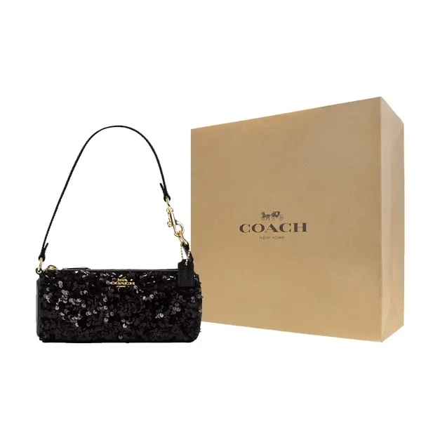 COACH Nolita Sequins Patch Smooth Leather Baguette Bag Shoulder Bag Handbag Small Size Women's Gold & Black-8