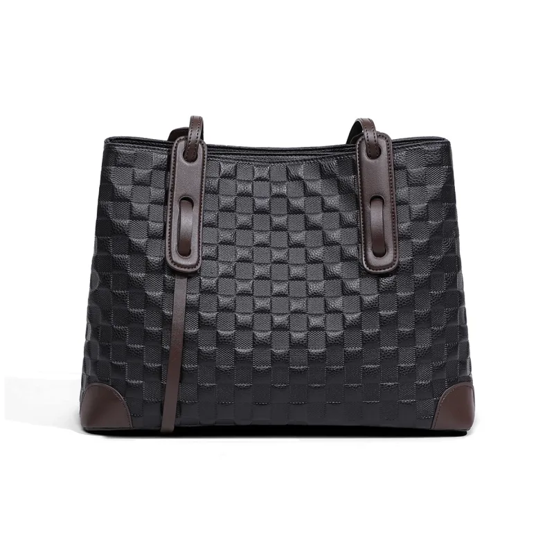 MILLIE'S Cow Leather Handbag Shoulder Bag Tote Bag Shopping Bag Large Size Women's Black & Coffee/Pure Black-3