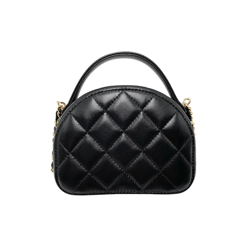 CHANEL Lambskin Small Round Bag, One Shoulder Crossbody Clutch Trumpets Women's Black-2