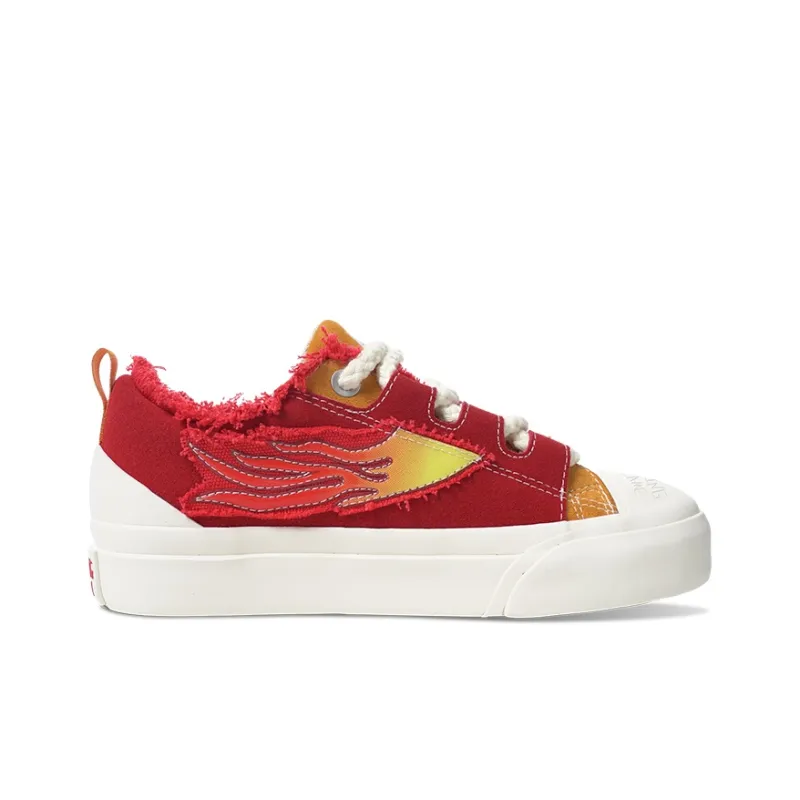 BURNING FLAME Shoes Height Increasing Abrasion Resistant Slip Resistant Low Top Canvas Shoes Unisex Red Velvet-1