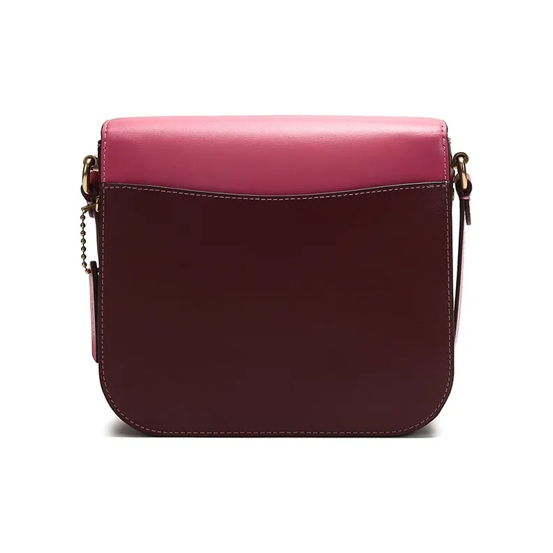 COACH Hutton Leather Saddle Bag Crossbody Shoulder Bag Women's Pink Purple Mix-3