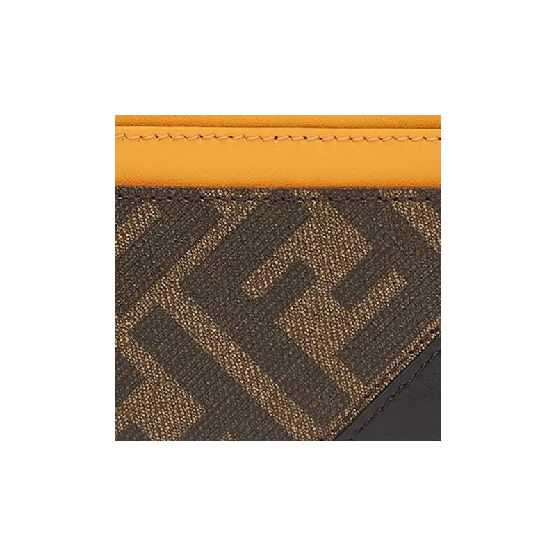 FENDI Fabric With Leather Card Holder Men's Brown/Yellow-2