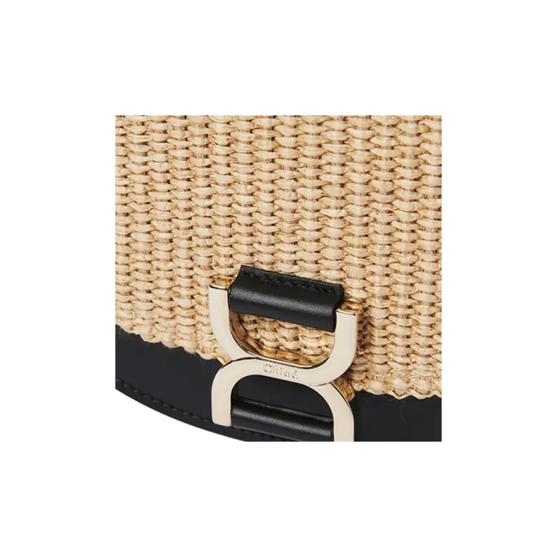 Chloe Marcie Raffia With Calfskin Handbag Shoulder Bag Crossbody Bag Women's Hot Sand Color-4