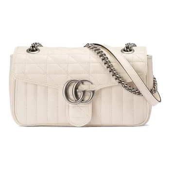 GUCCI GG Marmont Leather Shoulder Bag Crossbody Bag Small Size Women's White