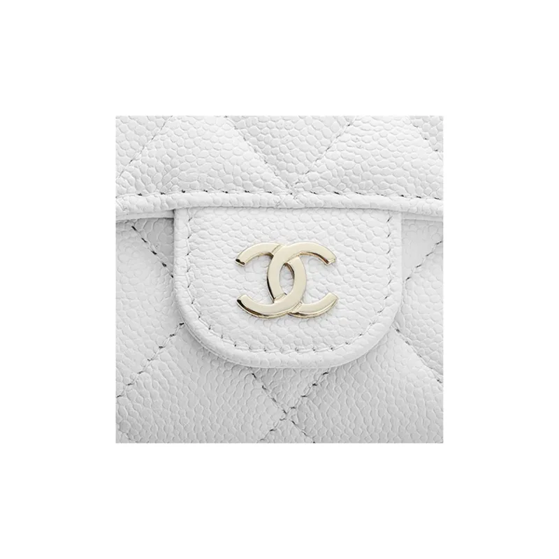 CHANEL Litchi Grain Calfskin Wallet, Coin Purse, Card Holder Trumpets Women's White-5