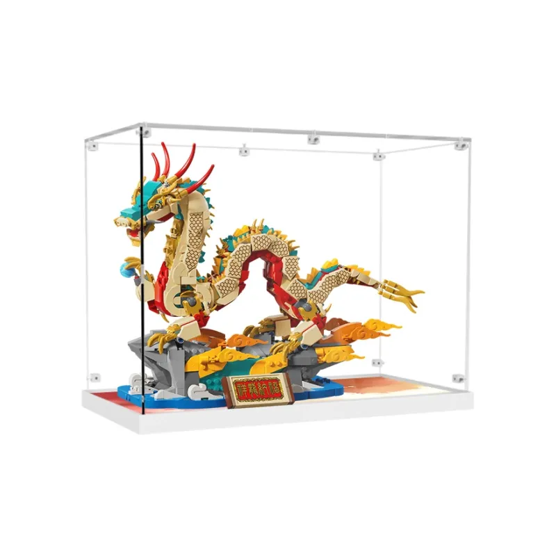 KGBOX Building Block 80112 Auspicious Dragon Nafu Acrylic Dust Resistant Transparent Display Case Model Accessories-16