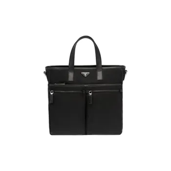 PRADA Saffiano Recycled Nylon With Patchwork Leather Tote Bag, Shopping Bag, Handbag Men's Black