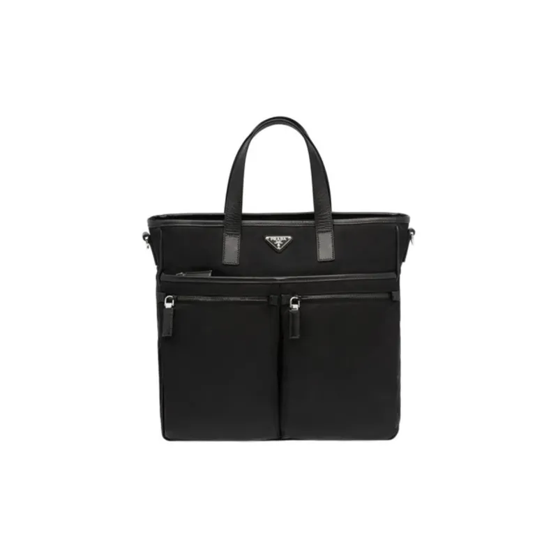 PRADA Saffiano Recycled Nylon With Patchwork Leather Tote Bag, Shopping Bag, Handbag Men's Black-0