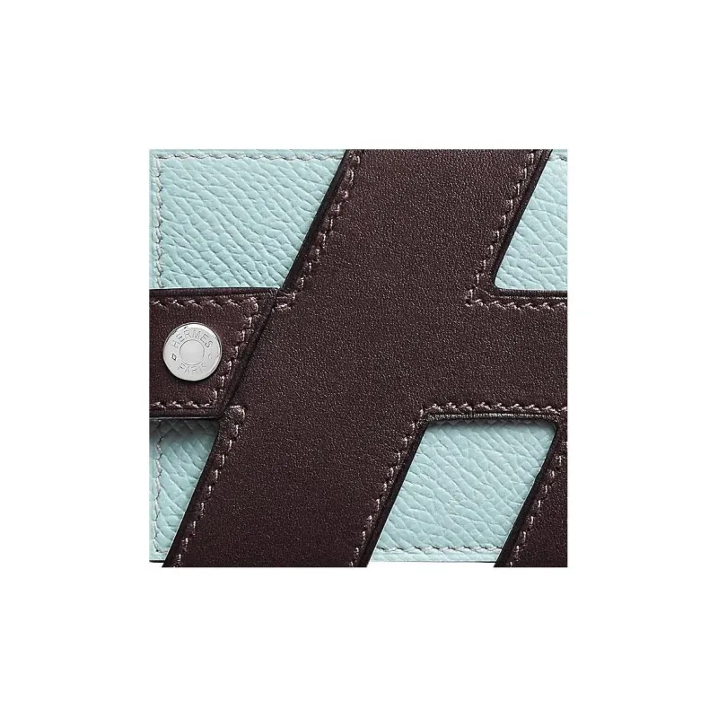 HERMES Barenia With Epsom Calfskin Card Holder Women's Ebony Wood/Dusty Blue-2