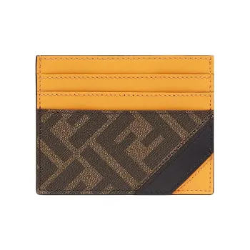 FENDI Fabric With Leather Card Holder Men's Brown/Yellow