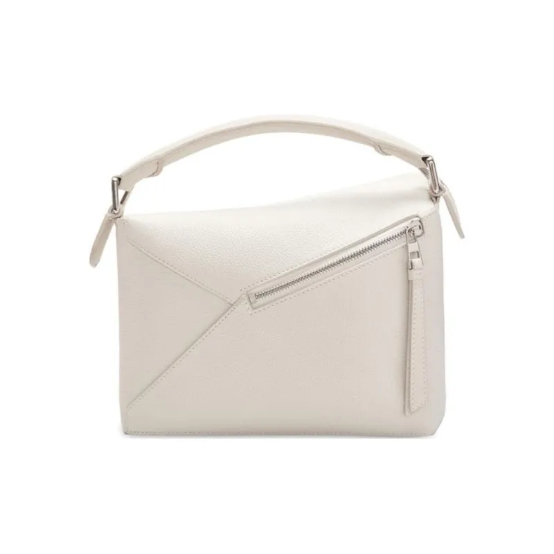 LOEWE Puzzle Soft Grain Calfskin Shoulder Bag, Crossbody Bag, Handbag Trumpets Women's White-4