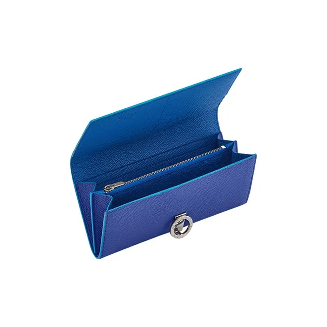 BVLGARI Bulgari Clip Calfskin Wallet Large Size Women's Blue-2