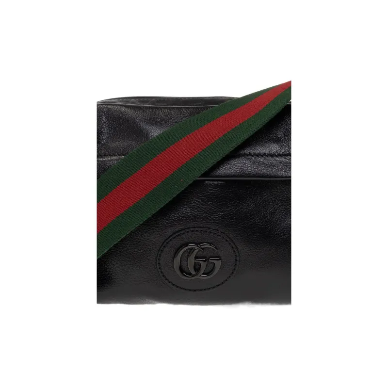 GUCCI Double G Leather Messenger Bag Shoulder Bag, Crossbody Bag Unisex Black-4