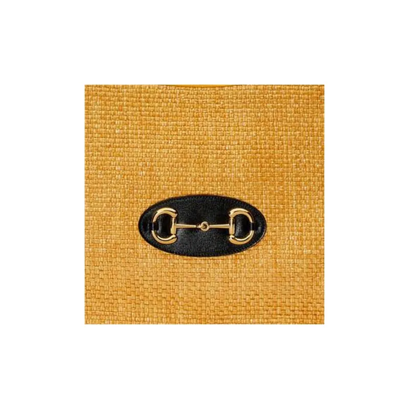GUCCI Horsebit 1955 Straw Woven With Leather One Shoulder Handbag Women's Yellow-7