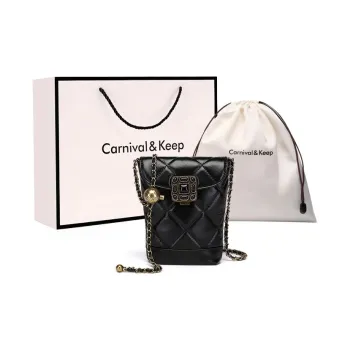 Carnival Keep Top Grain Cow Leather Cell Phone Pouch Crossbody Bags Shoulder Bags Small Size Women's Black/White