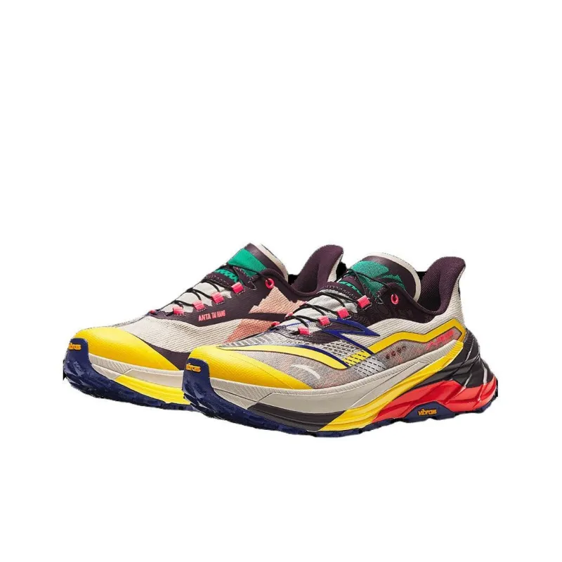 Anta Cushioning Wear-Resistant Low-Top Trail Running Running Shoes Men's White Yellow-1