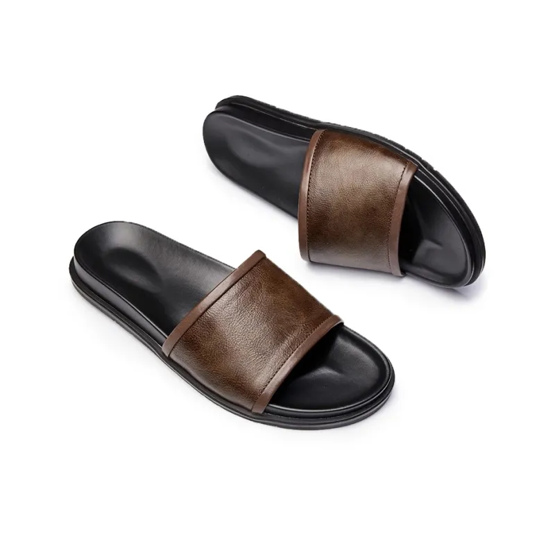 Brounvanm Slide Slippers Men Black, Brown-3