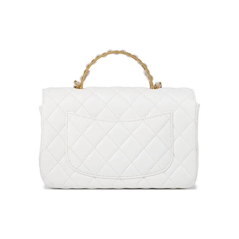 CHANEL Lambskin Flap Bag Handbag, Shoulder Bag, Crossbody Bag Mini Women's White-2