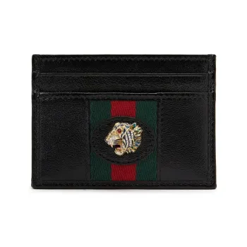 GUCCI Rajah Leather Card Holder Card Holder Unisex Black