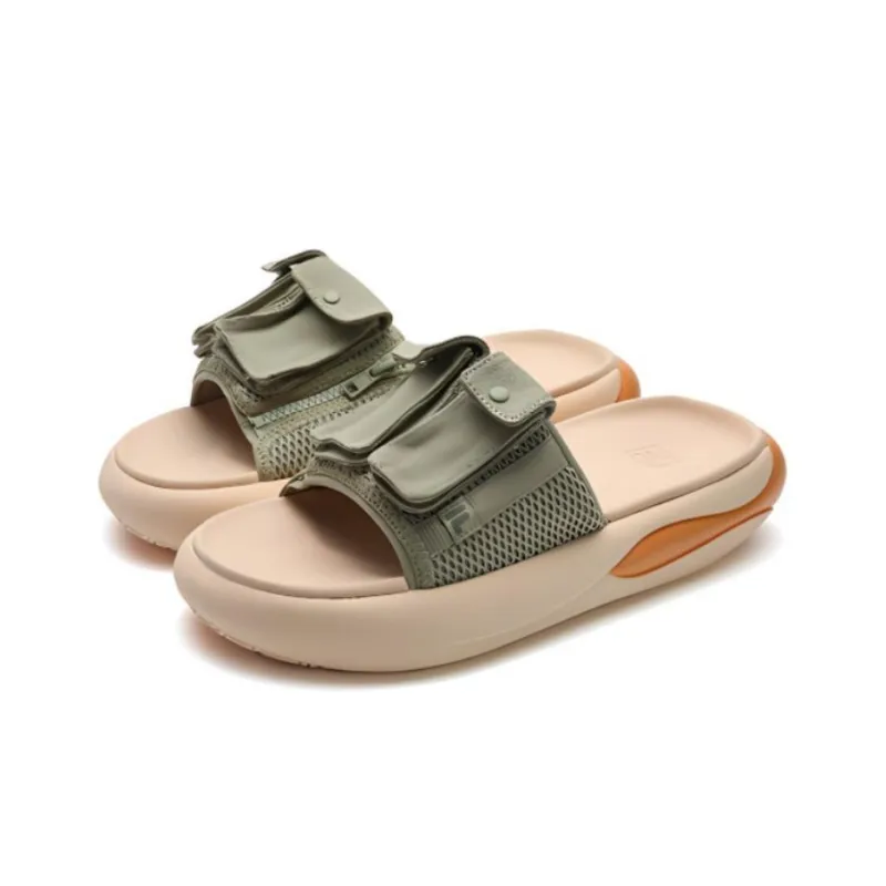 FILA FUSION ZIP UP Slip Resistant Quiet Slide Slippers Men's Gray Green Platform-2