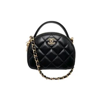 CHANEL Lambskin Small Round Bag One Shoulder Crossbody Clutch Small Size Women's Black
