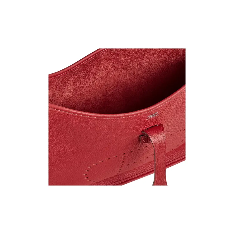 HERMES Evelyne Clemence Bullock Leather Shoulder Bag Crossbody Bag Regular Women's 5E Vermillon Vermilion-3