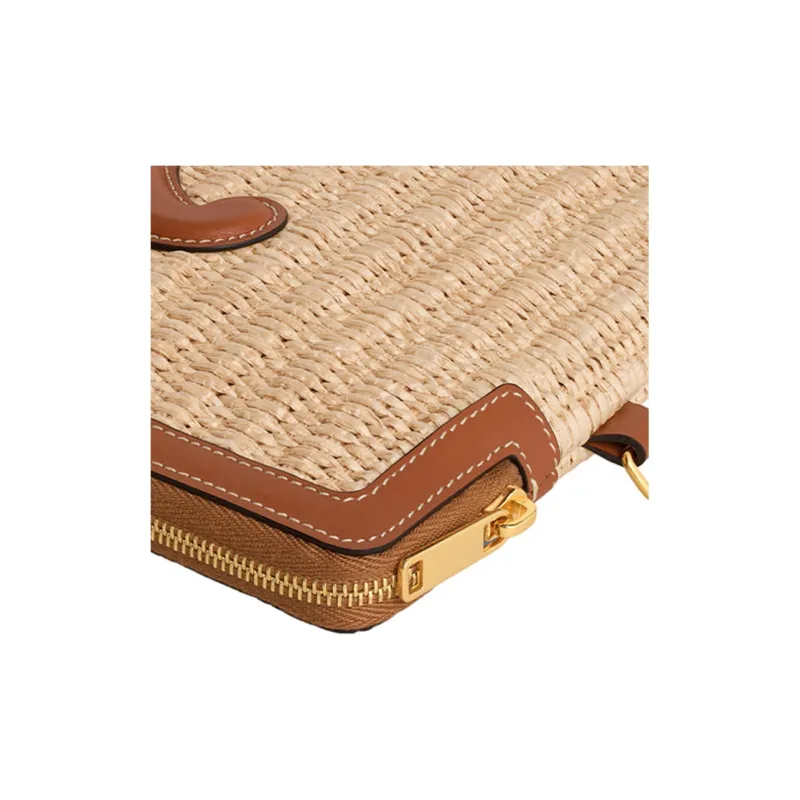 CELINE Fabric With Cow Leather Clutch Small Size Women's Natural/Brown-4